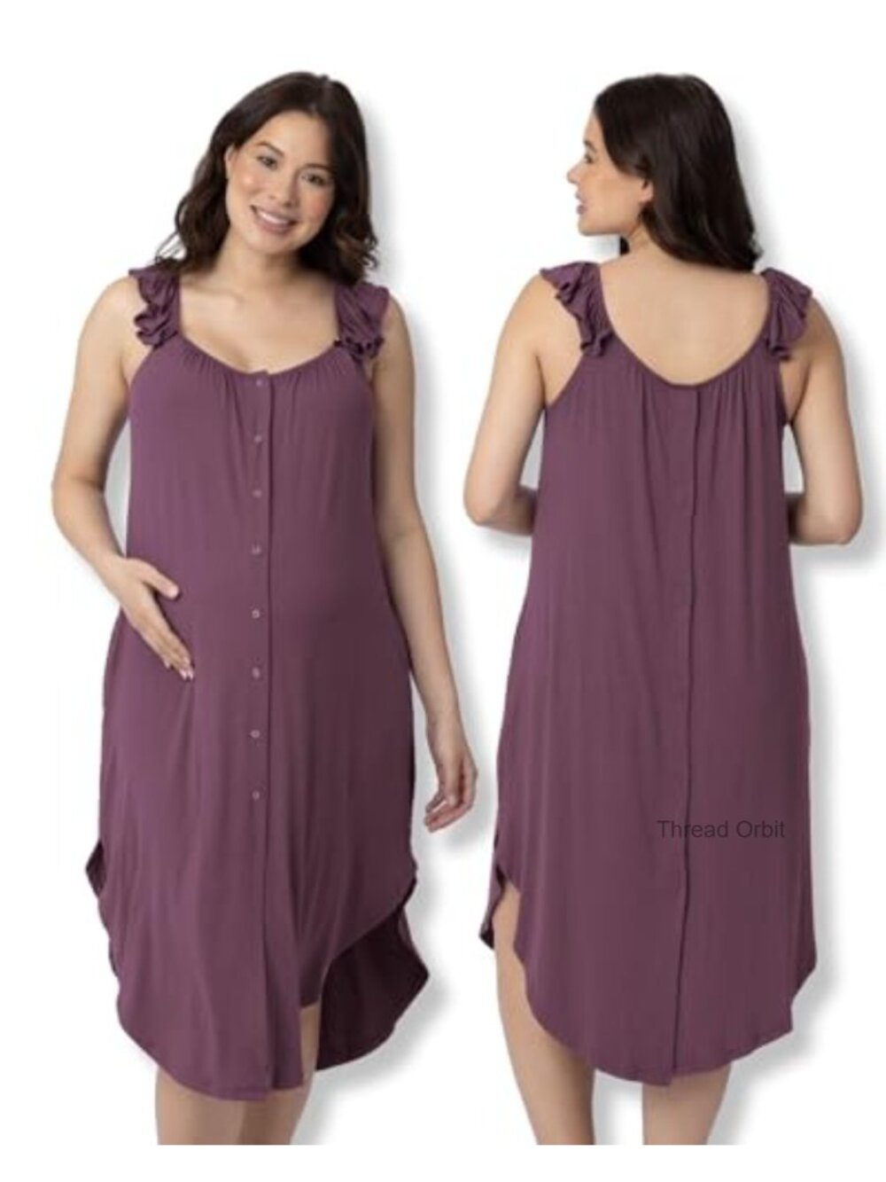 Kindred Bravely Ruffle Strap Labor Delivery Nursing Gown Viscose Spandex